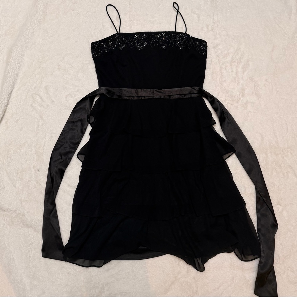 S.L. Fashions Vintage Black Sequin Beaded Cocktail Dress Size 8 Y2K Whimsigoth - Picture 2 of 13